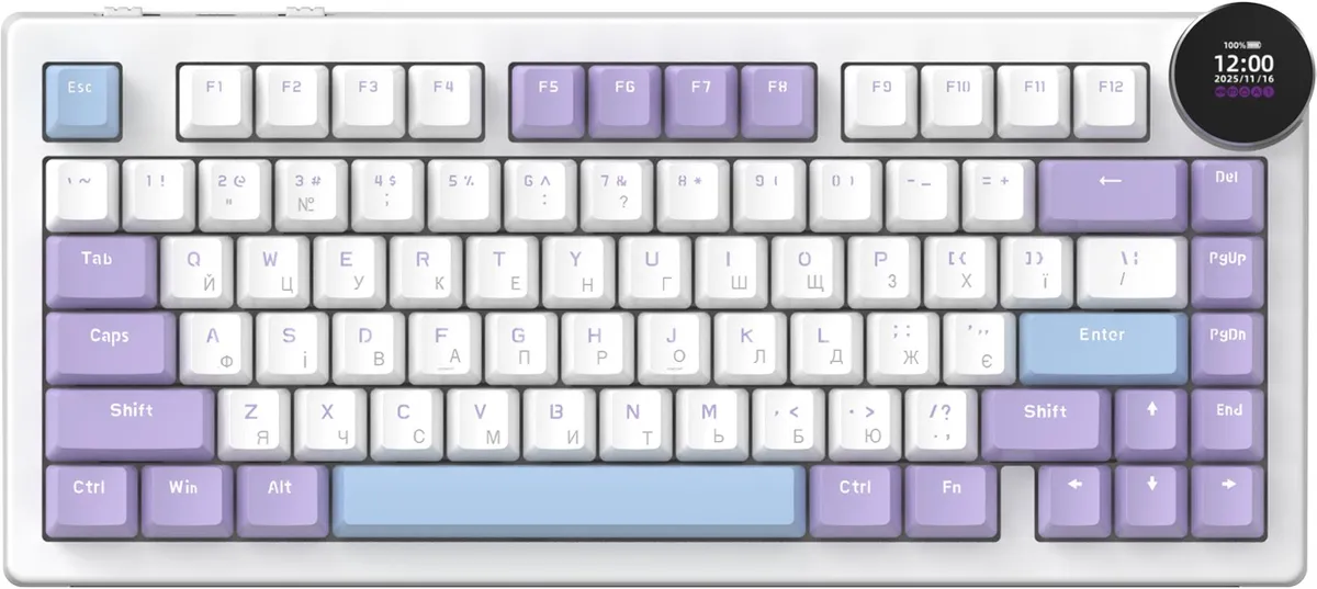 Клавіатура бездротова Ajazz AK820 V2 White Peach Switch Purple/White/Blue (AK820-V2-WP-PWB) - мініатюра 2