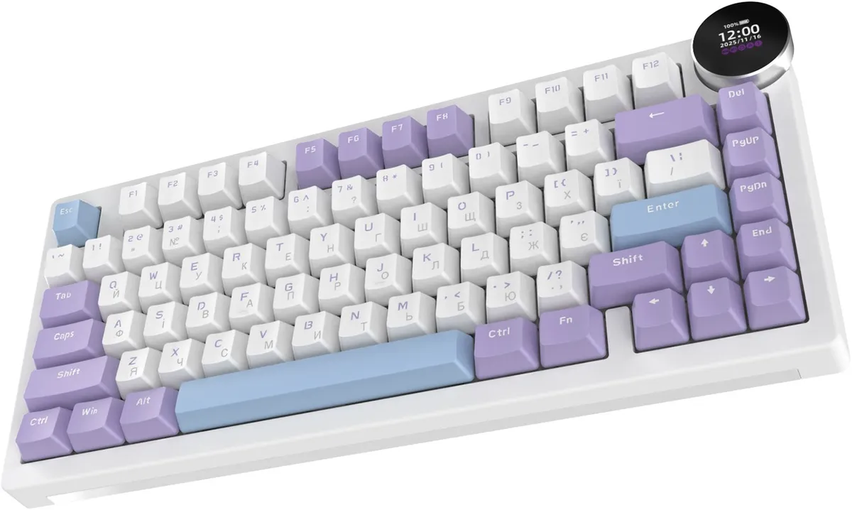 Клавіатура бездротова Ajazz AK820 V2 White Peach Switch Purple/White/Blue (AK820-V2-WP-PWB) - мініатюра 4