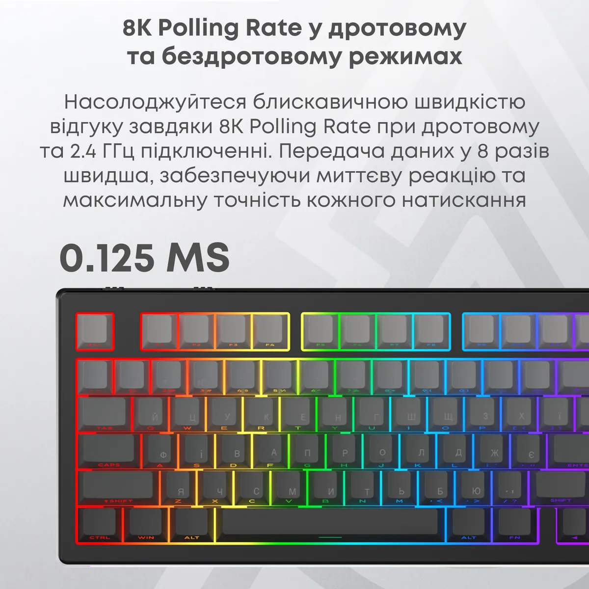 Клавіатура бездротова Ajazz AK820 V2 White Peach Switch Purple/White/Blue (AK820-V2-WP-PWB) - мініатюра 8