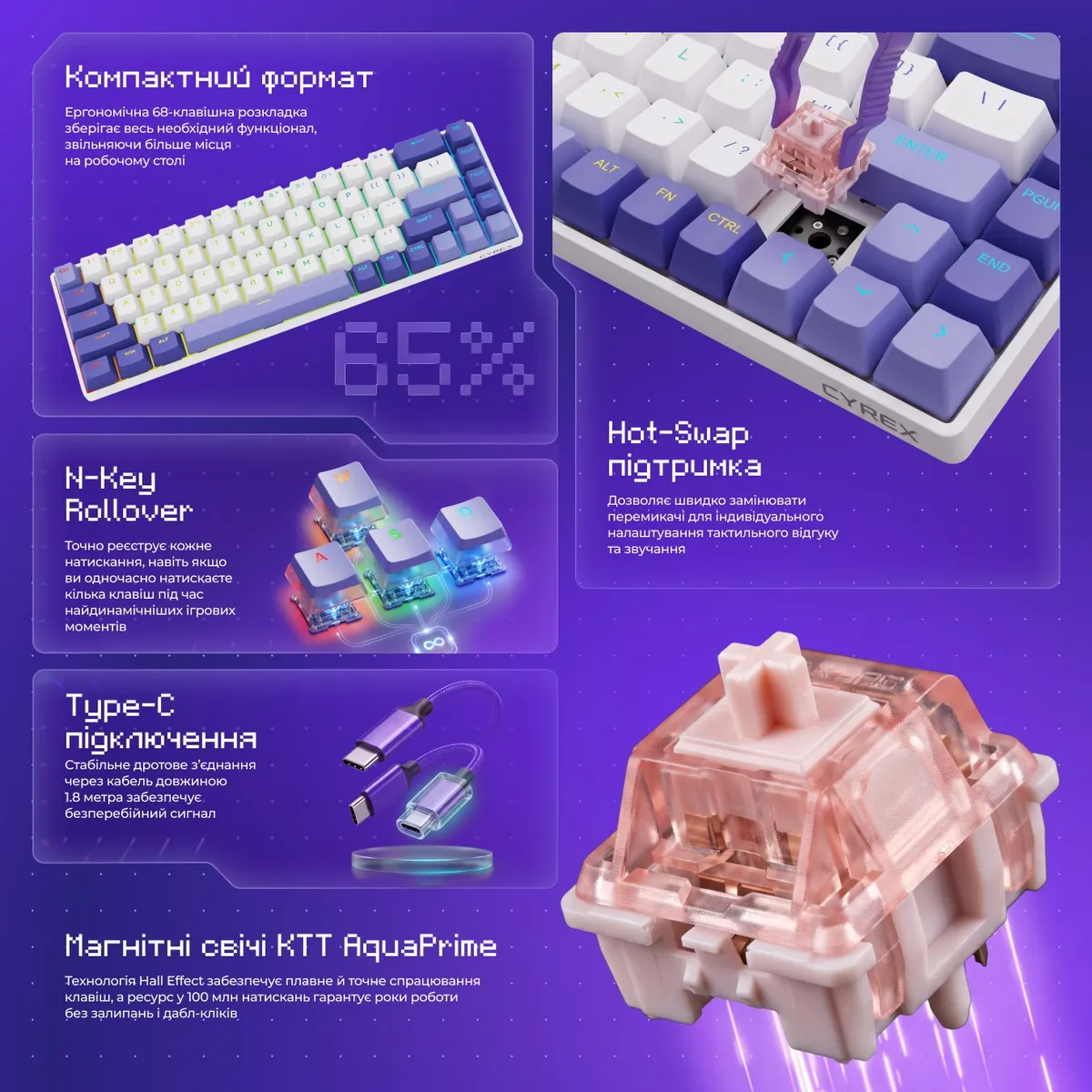 Клавіатура Proove Gaming Cyrex Black/Purple - мініатюра 7