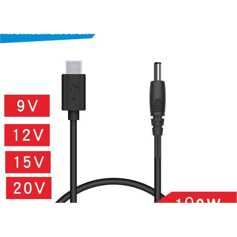 Кабель-тригер PD (USB Type-C) на DC 5.5x2.5 мм, 5–20 В, до 65 Вт, прямий роз'єм, 1.2 м - мініатюра 2