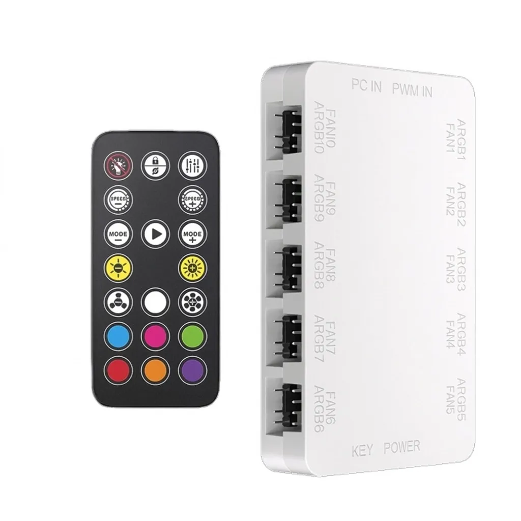 Контролер вентиляторів ARGB + PWM 2 в 1 MH-040, 10 PWM + 10 ARGB портів, пульт ДК, без підсвічування корпусу, білий - зображення 1
