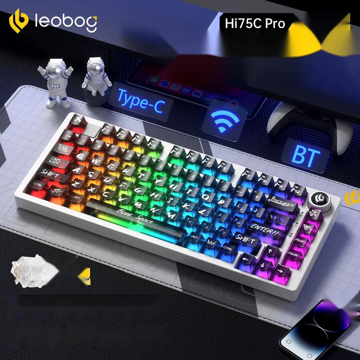 Механічна клавіатура LEOBOG Hi75C barebone (без світчів і кейкапів), 3 режими, RGB, виноградний фіолетовий - мініатюра 3