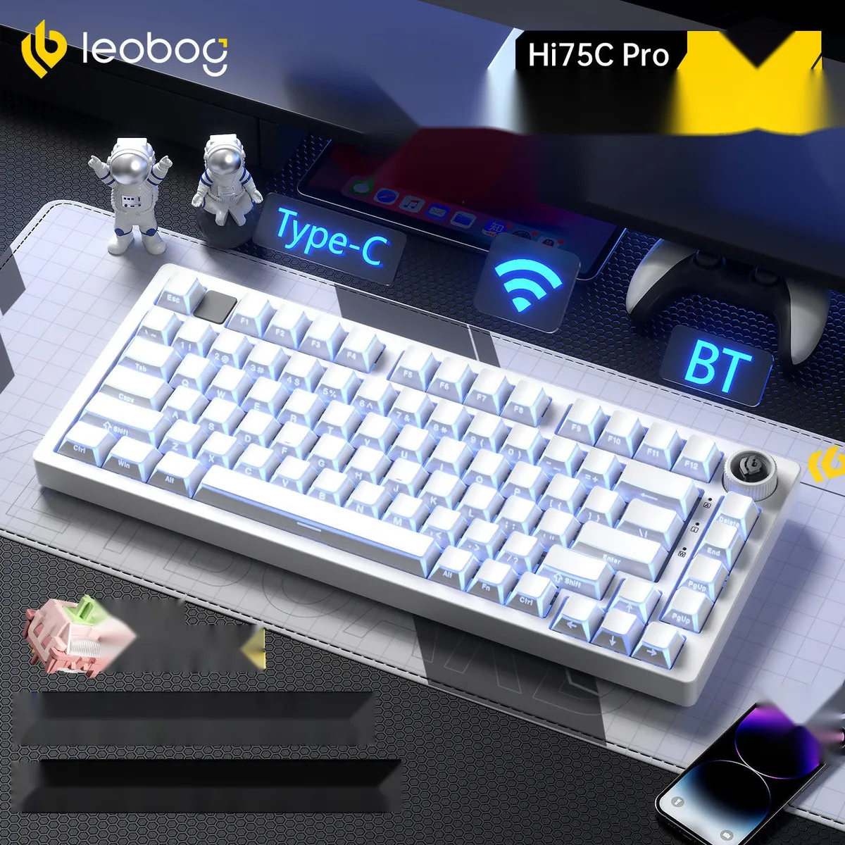 Механічна клавіатура LEOBOG Hi75C barebone (без світчів і кейкапів), 3 режими, RGB, рубіновий червоний - мініатюра 4