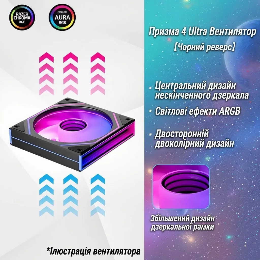 Вентилятор для корпусу Jungle Leopard Prism 4 Ultra 120 мм, ARGB, PWM, у коробці, реверсивні лопаті - зображення 1