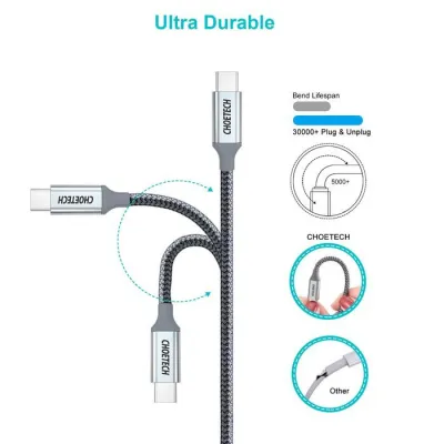 Дата кабель USB-C to USB-C 1.8m USB 2.0 100W Choetech (XCC-1002-GY) - мініатюра 3