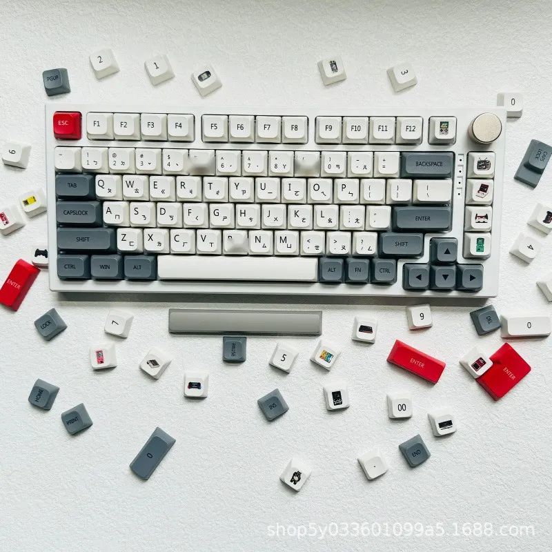 Набір кейкапів PBT XDA «Ретро-консоль», сіро-червоні, 5-стороння термосублімація, ENG/RU - мініатюра 3