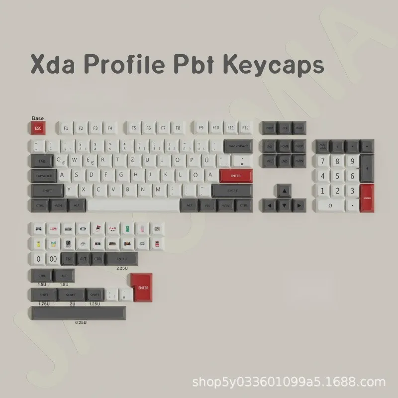Набір кейкапів PBT XDA «Ретро-консоль», сіро-червоні, 5-стороння термосублімація, ENG/RU - мініатюра 6