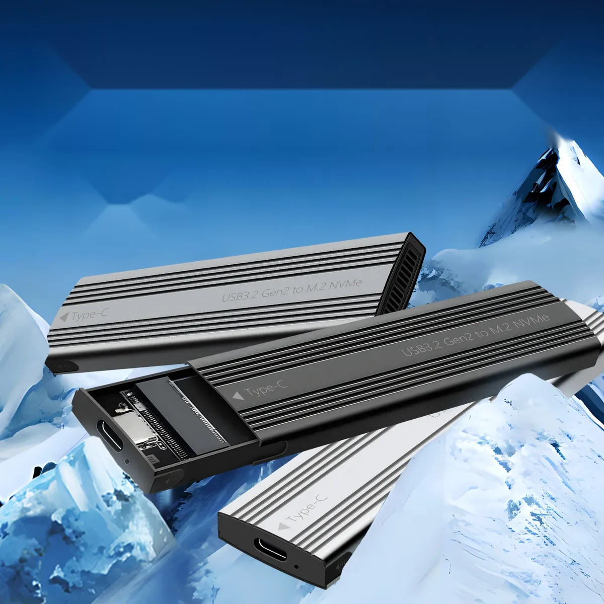 Кишеня для SSD M.2 NVMe Shuole TP300, USB 3.2 Gen 2 10 Гбіт/с, Type-C, алюміній, кабель C-C-A, сірий - мініатюра 2