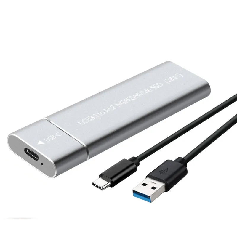 Кишеня для SSD M.2 NVMe/SATA (NGFF) TNP02, USB Type-C, метал, кабель A-C, сріблястий - зображення 1