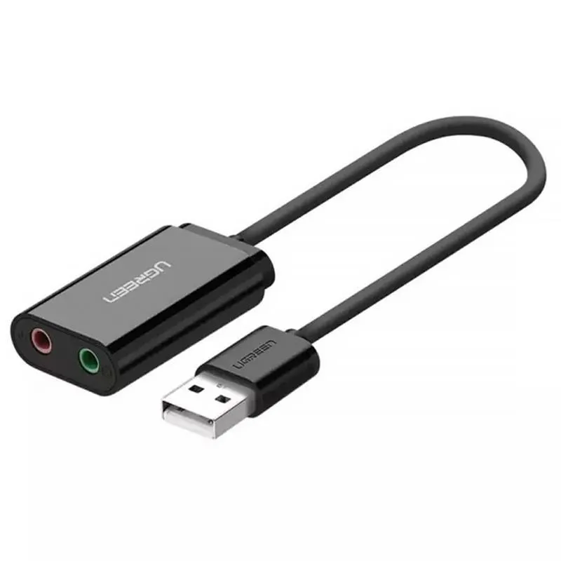 Звукова карта USB AUX jack, 2*TRS (Mic + Ear) ALC4042 Ugreen Чорна US205 - зображення 1