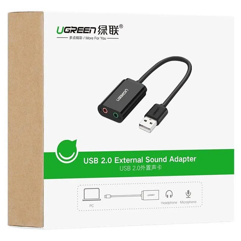 Звукова карта USB AUX jack, 2*TRS (Mic + Ear) ALC4042 Ugreen Чорна US205 - мініатюра 5