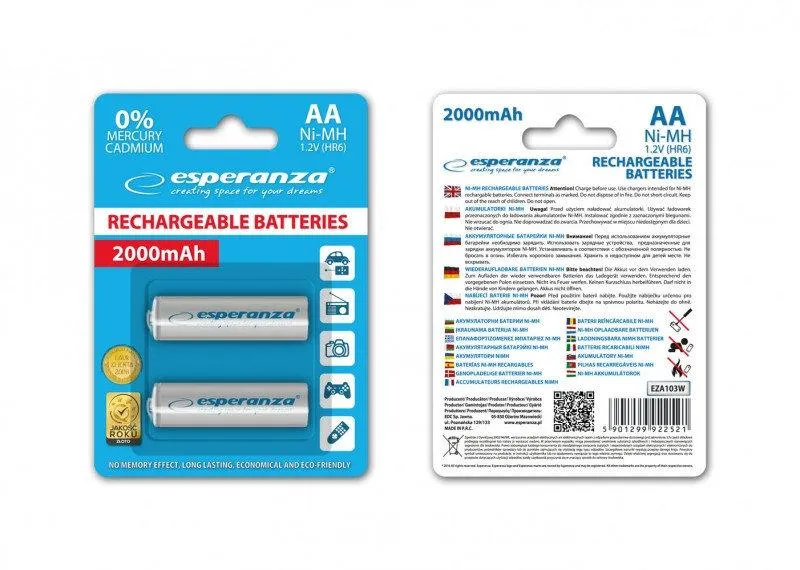 Акумулятор Esperanza Ni-MH AA/HR06 2000 mAh BL 2шт White - мініатюра 2