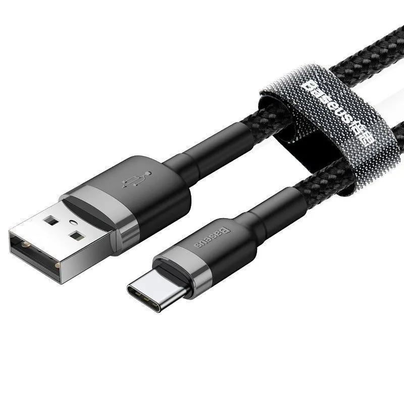 Кабель Baseus Cafule USB-USB-C, 2A, 3м Gray/Black (CATKLF-UG1) - мініатюра 2