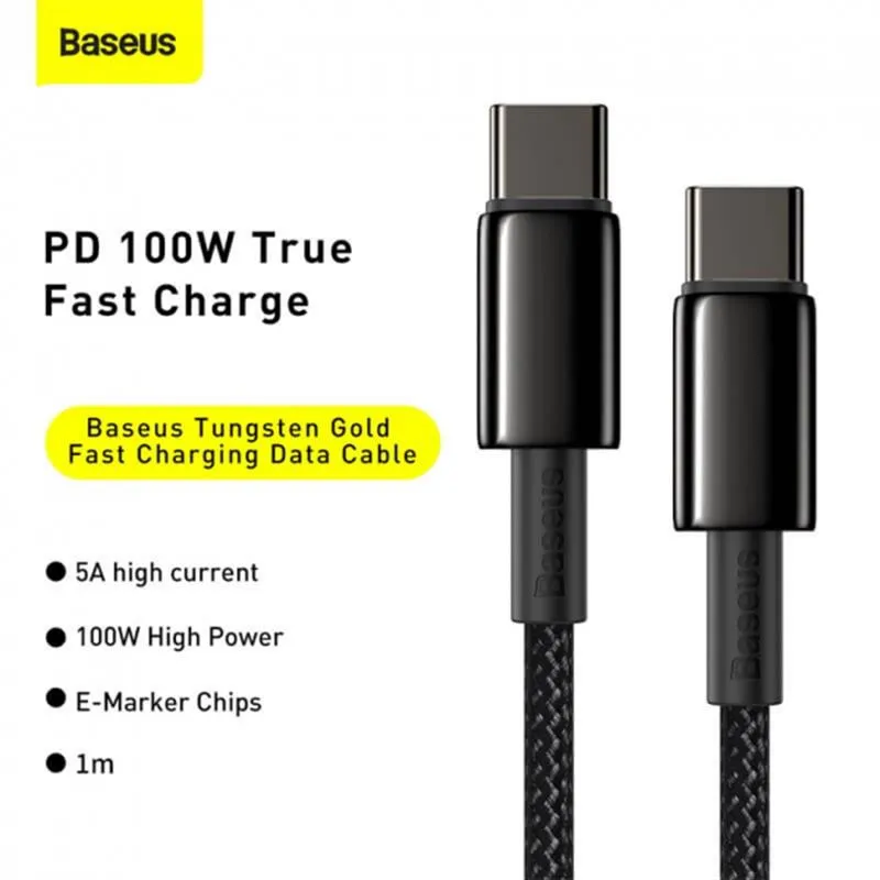 Кабель Baseus Tungsten Gold Fast Charging USB-C-USB-C, 1м Black (CATWJ-01) - мініатюра 3