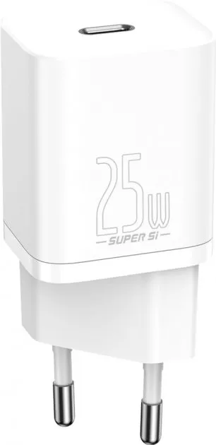 Мережевий зарядний пристрій Baseus Super Silicone PD Charger 25W (1Type-C) White (TZCCSUP-L02) + кабель Type-C - зображення 1