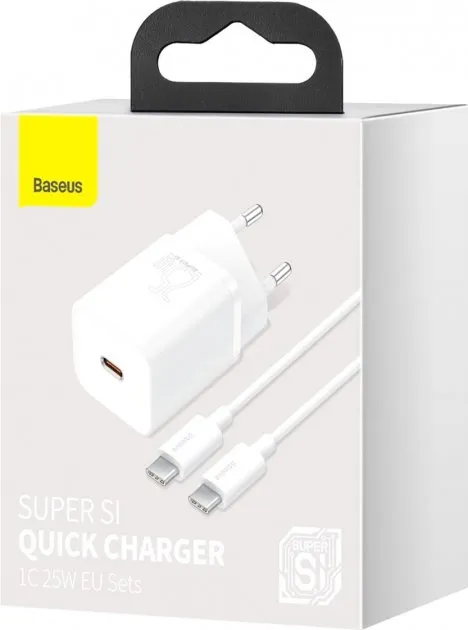 Мережевий зарядний пристрій Baseus Super Silicone PD Charger 25W (1Type-C) White (TZCCSUP-L02) + кабель Type-C - мініатюра 6