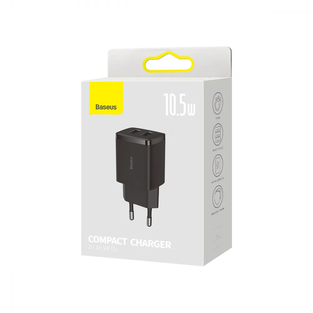 Мережевий зарядний пристрій Baseus Compact 10,5W (2 USB) Black (CCXJ010201) - мініатюра 3