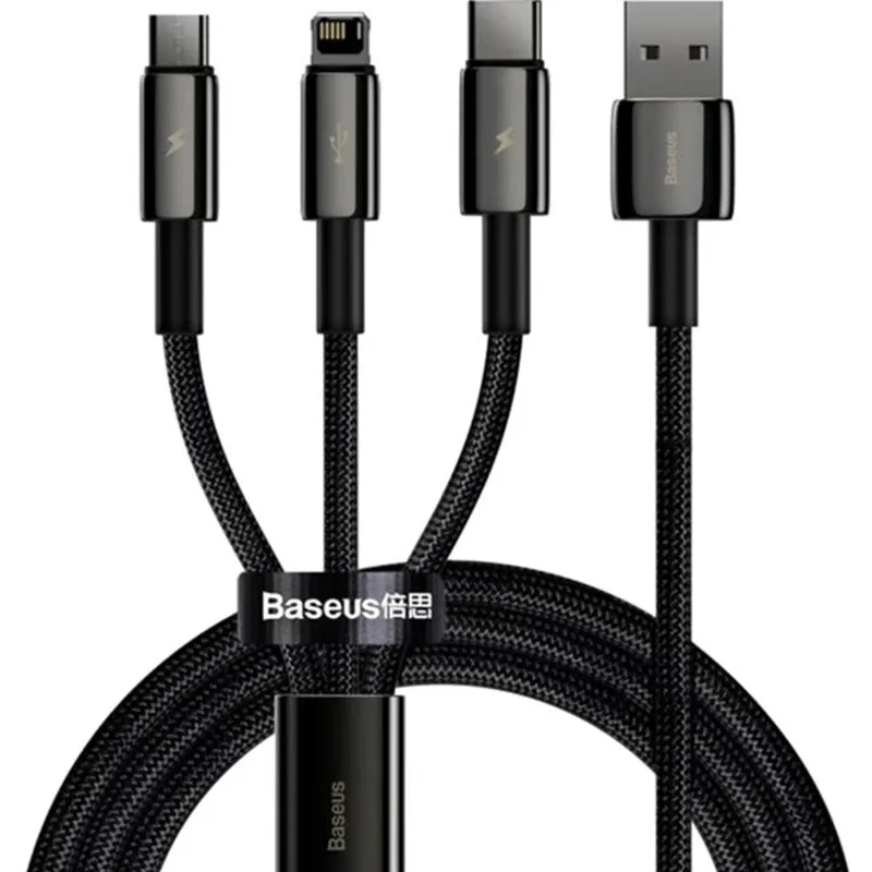 Кабель Baseus 3-in-1 USB - M+L+C (M/M), 1.5 м, Black (CAMLTWJ-01) - зображення 1