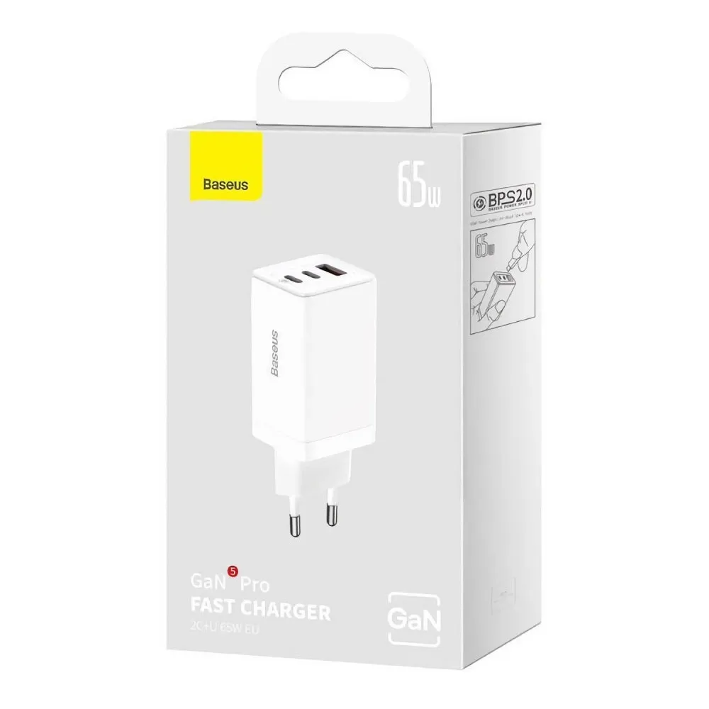 Мережевий зарядний пристрій Baseus GaN5 Pro (3USB, 3.25A) 65W White (CCGP120202) + кабель Type-C to Type-C - мініатюра 7