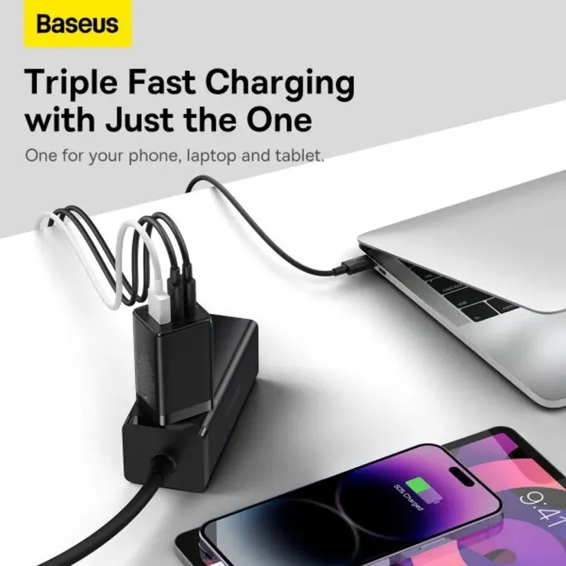 Мережевий зарядний пристрій Baseus GaN5 Pro (3USB, 3.25A) 65W Black (CCGP120201) + кабель Type-C to Type-C - мініатюра 5