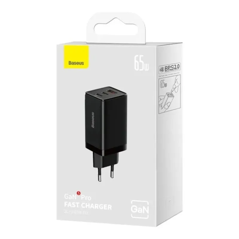 Мережевий зарядний пристрій Baseus GaN5 Pro (3USB, 3.25A) 65W Black (CCGP120201) + кабель Type-C to Type-C - мініатюра 9