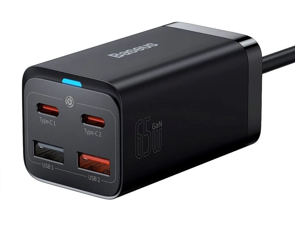 Мережевий зарядний пристрій Baseus GaN3 Pro (2USB+2Type-C) QC3.0 65W Black (CCGP040101) - зображення 1