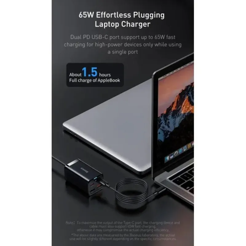 Мережевий зарядний пристрій Baseus GaN3 Pro (2USB+2Type-C) QC3.0 65W Black (CCGP040101) - мініатюра 10