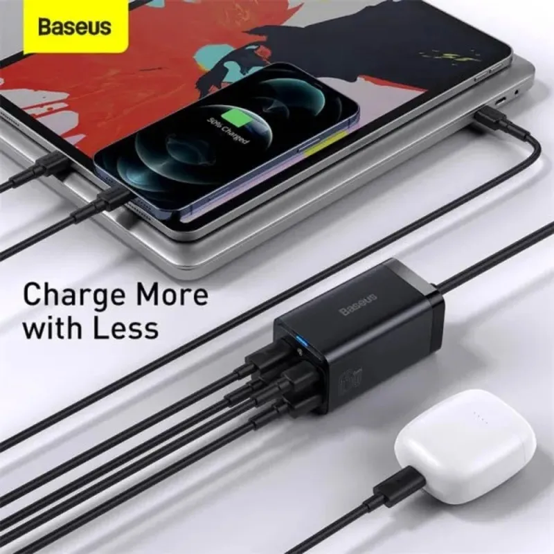Мережевий зарядний пристрій Baseus GaN3 Pro (2USB+2Type-C) QC3.0 65W Black (CCGP040101) - мініатюра 6
