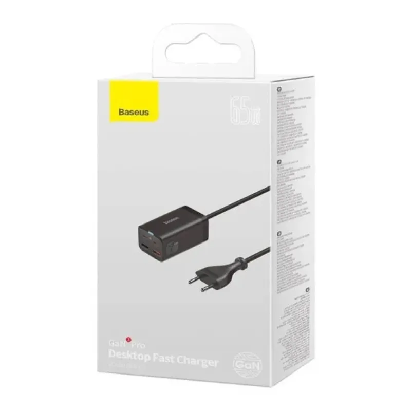 Мережевий зарядний пристрій Baseus GaN3 Pro (2USB+2Type-C) QC3.0 65W Black (CCGP040101) - мініатюра 7