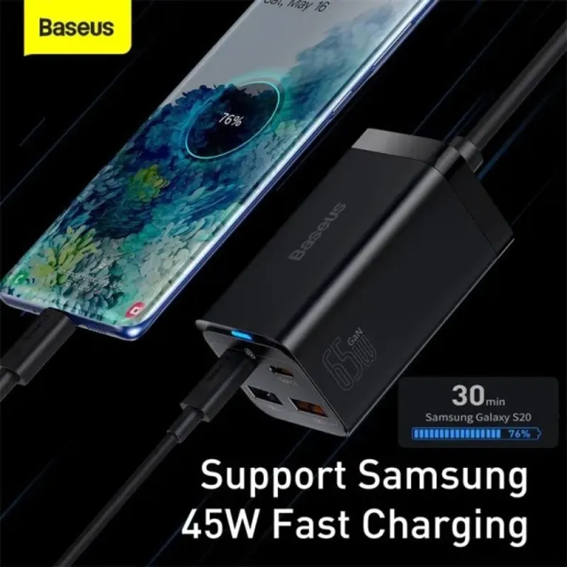 Мережевий зарядний пристрій Baseus GaN3 Pro (2USB+2Type-C) QC3.0 65W Black (CCGP040101) - мініатюра 8