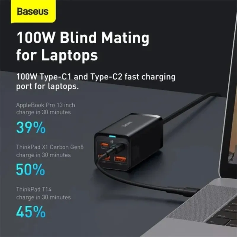 Мережевий зарядний пристрій Baseus GaN3 Pro (2USB+2Type-C) QC3.0 65W Black (CCGP040101) - мініатюра 9