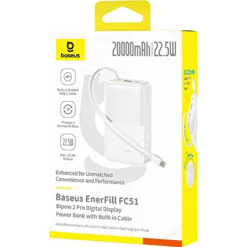 Універсальна мобільна батарея Baseus EnerFill FC51 Bipow 2 Pro 20000mAh 22.5W White (E0027700) - мініатюра 3