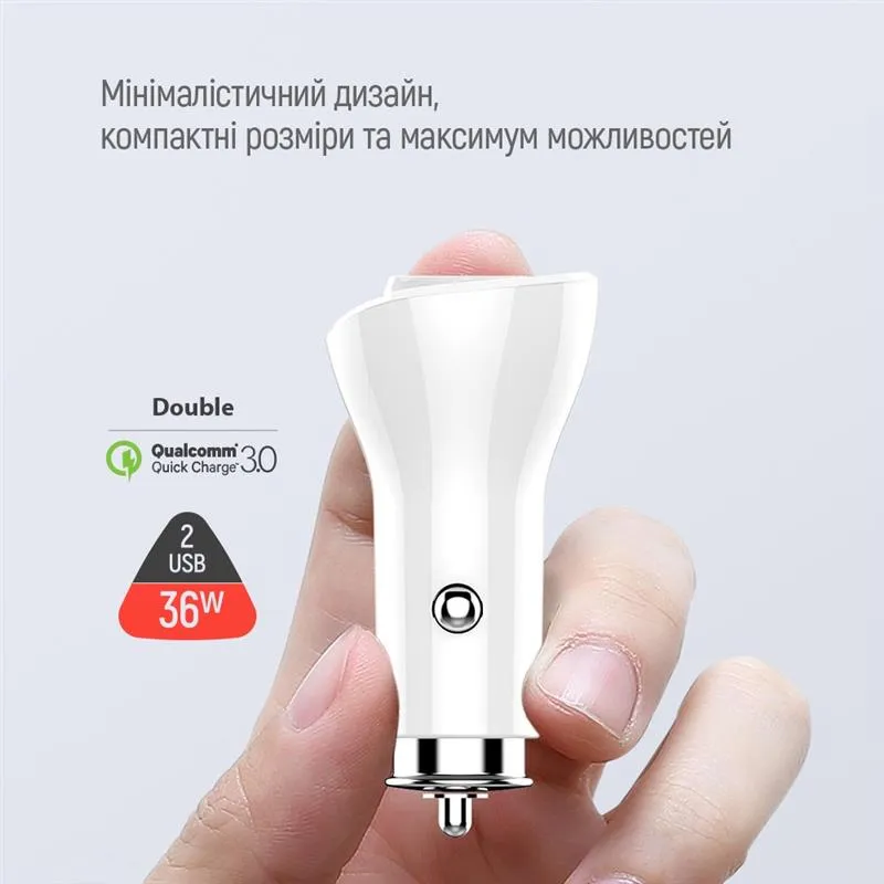 Автомобільний зарядний пристрій ColorWay (2USBх3А, 36W) QC3.0 White (CW-CHA011Q-WT) - мініатюра 10