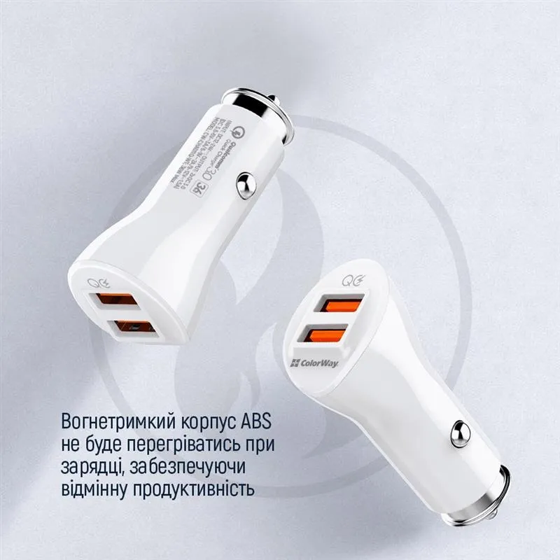 Автомобільний зарядний пристрій ColorWay (2USBх3А, 36W) QC3.0 White (CW-CHA011Q-WT) - мініатюра 9