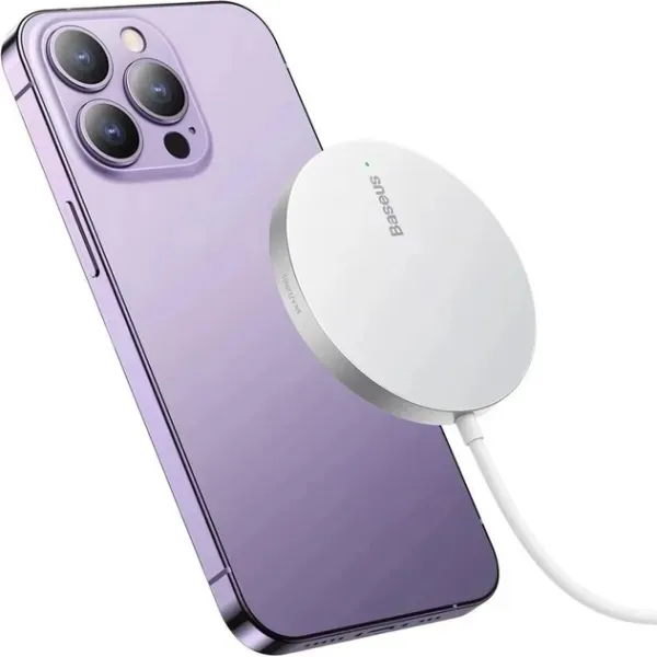 Бездротовий зарядний пристрій Baseus Simple Mini3 Magnetic Wireless Charger 15W Silver (CCJJ040012) - мініатюра 5