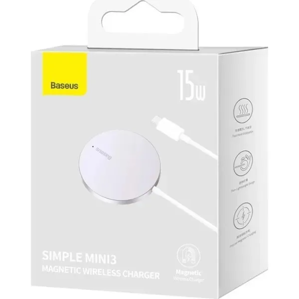 Бездротовий зарядний пристрій Baseus Simple Mini3 Magnetic Wireless Charger 15W Silver (CCJJ040012) - мініатюра 7