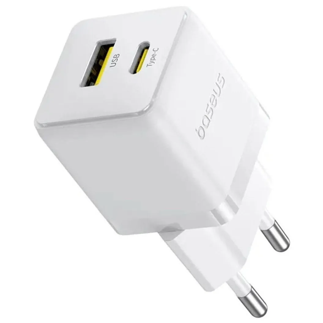 Мережевий зарядний пристрій Baseus Palm FC 30W QC+ PD (1Type-C + 1USB) White (P1011160A213-00) - зображення 1