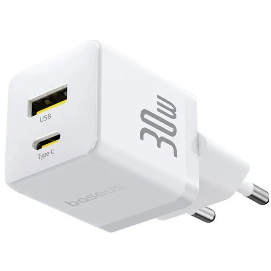 Мережевий зарядний пристрій Baseus Palm FC 30W QC+ PD (1Type-C + 1USB) White (P1011160A213-00) - мініатюра 3