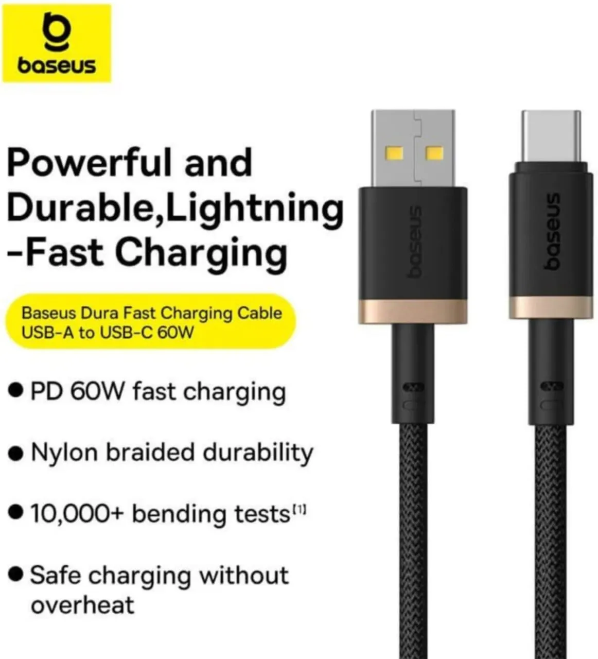 Кабель Baseus USB - USB Type-C (M/M), 60W, 2 м Black/Gold - мініатюра 4