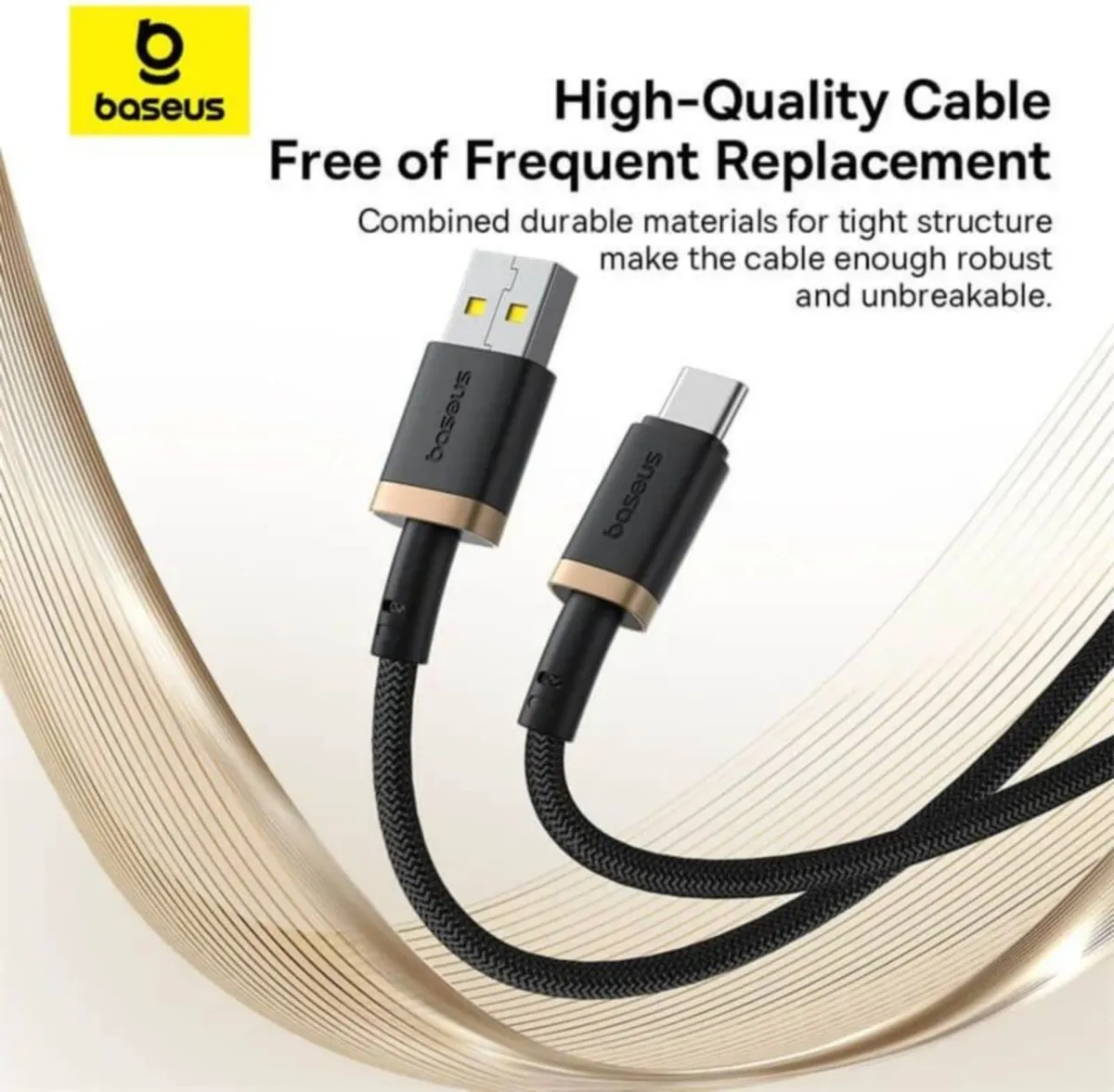 Кабель Baseus USB - USB Type-C (M/M), 60W, 2 м Black/Gold - мініатюра 6
