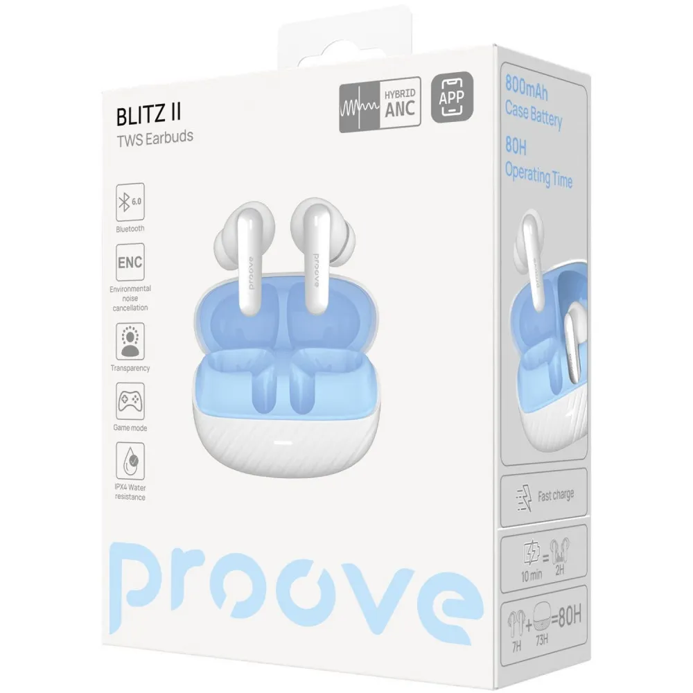 Bluetooth-гарнітура Proove Blitz II TWS with Hybrid ANC (APP) White/Blue (TWBL2001AP21) - мініатюра 3