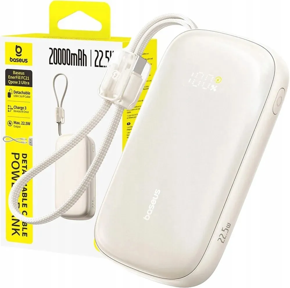 Універсальна мобільна батарея Baseus EnerFill Qpow 3 Ultra 10000mAh, 22.5W White (E0027L01) - мініатюра 5