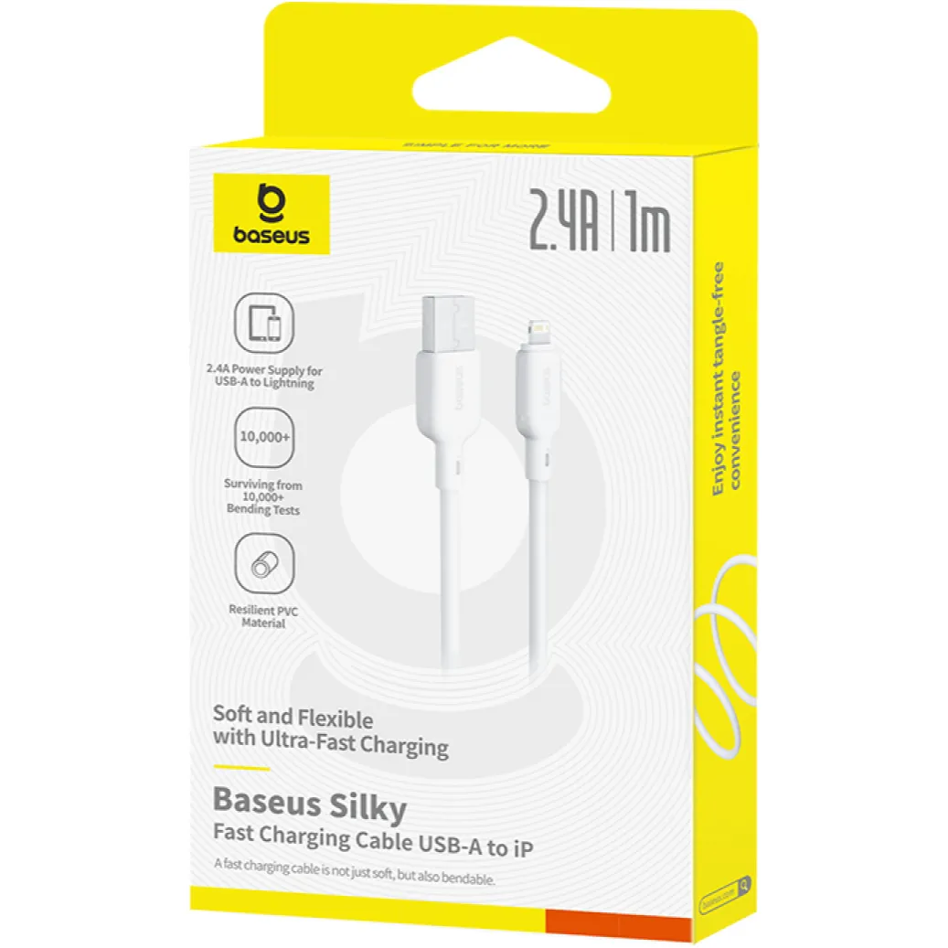 Кабель Baseus Silky Series Fast Charging USB Type-A - Lightning (M/M), 2.4A, 1 м, White (P10377702213-00) - мініатюра 6