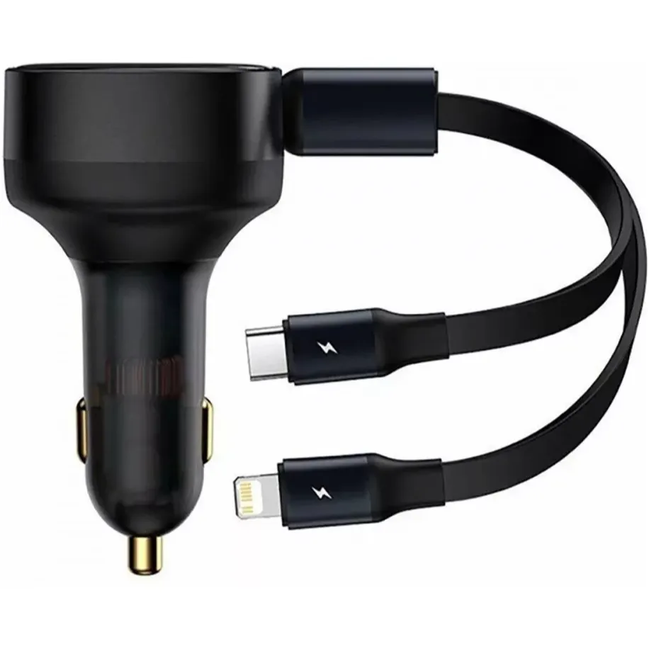 Автомобільний зарядний пристрій Baseus Enjoyment Retractable 2-in-1 (2xUSB-C) 33W Black (C00035500111-00) - зображення 1