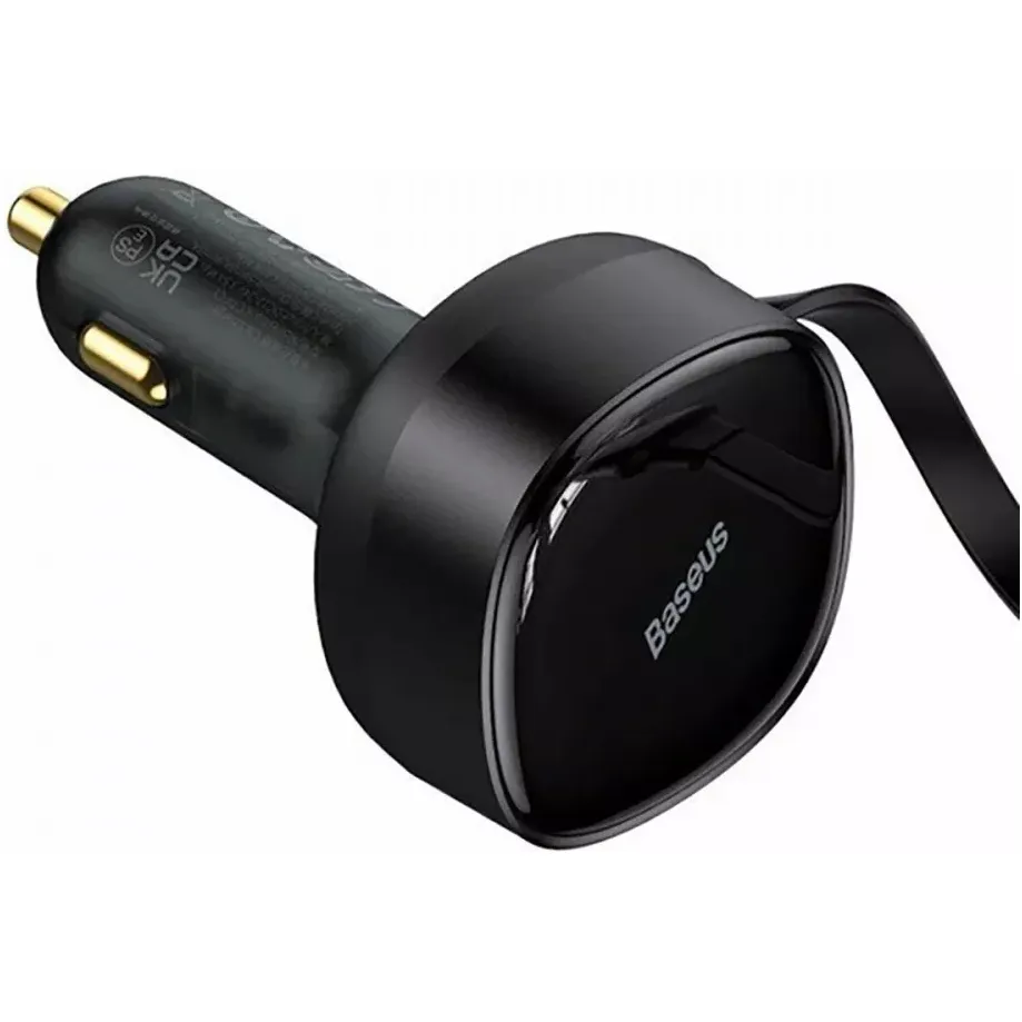 Автомобільний зарядний пристрій Baseus Enjoyment Retractable 2-in-1 (2xUSB-C) 33W Black (C00035500111-00) - мініатюра 3