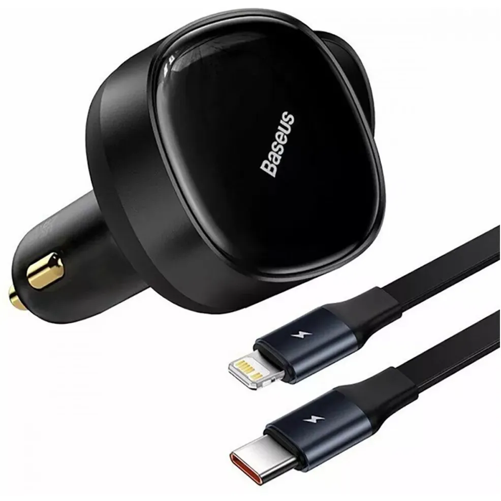 Автомобільний зарядний пристрій Baseus Enjoyment Retractable 2-in-1 (2xUSB-C) 33W Black (C00035500111-00) - мініатюра 4