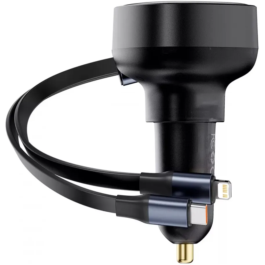 Автомобільний зарядний пристрій Baseus Enjoyment Pro (1USB, 2 вбудовані кабелі USB-C/Lightning) 60W Black (C00057802111-02) - мініатюра 5