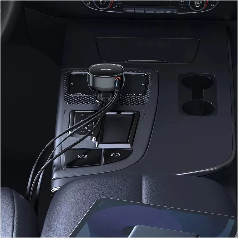 Автомобільний зарядний пристрій Baseus Enjoyment Pro (1USB, 2 вбудовані кабелі USB-C/Lightning) 60W Black (C00057802111-02) - мініатюра 7