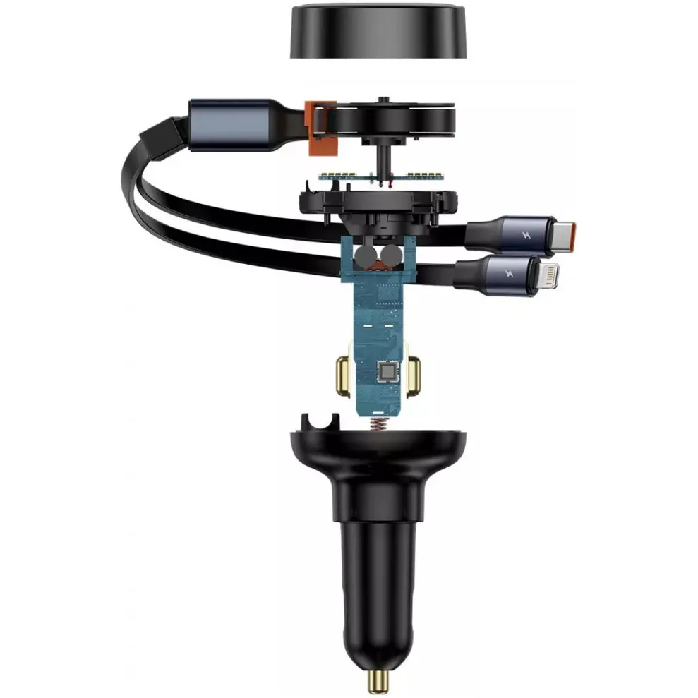 Автомобільний зарядний пристрій Baseus Enjoyment Pro (1USB-C, 2 вбудовані кабелі USB-C/Lightning) 60W Black (C00057802111-00) - мініатюра 4